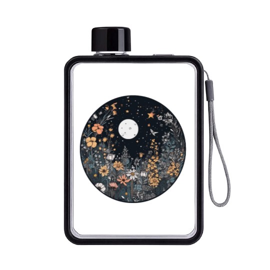 Midnight Sky Aesthetic Meadow Flower Garden Graphi Flat Water Bottles