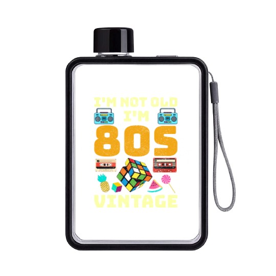 80s Vintage Vibes - Retro Design with Neon Colors Flat Water Bottles