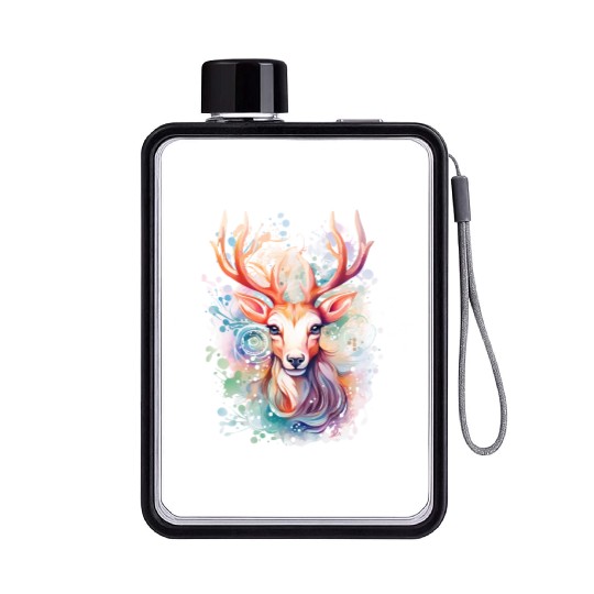 Colorful Reindeer Fantasy: Studio Ghibli Style Flat Water Bottles
