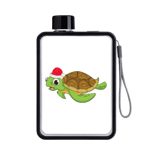 Christmas Flat Water Bottles for Girls Sea Turtle Santa Hat