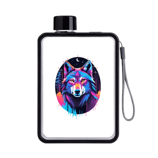 Eerie Blacklight Wolf Flat Water Bottles - Neon Colors