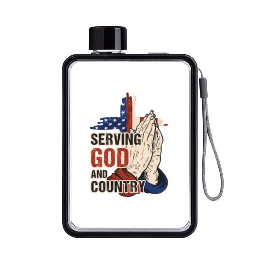 Serving God And Country US Flag Cross Patriotic Ch Flat Water Bottles