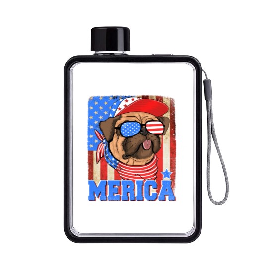 Funny Merica Retro Flag Us American Bulldog Flat Water Bottles