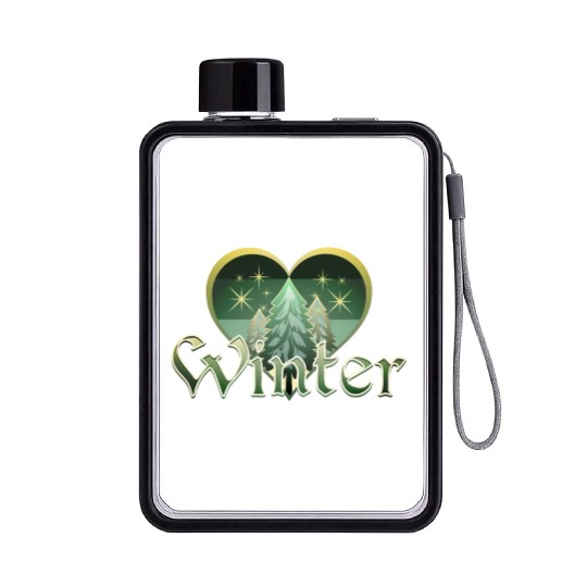 Winter Heart Evergreen Retro Sunset Flat Water Bottles