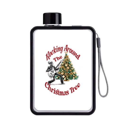 Rocking Around the Christmas Tree Skeleton Flat Water Bottles,