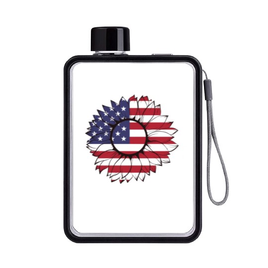 Merica Sunflower Usa Flag Flat Water Bottles