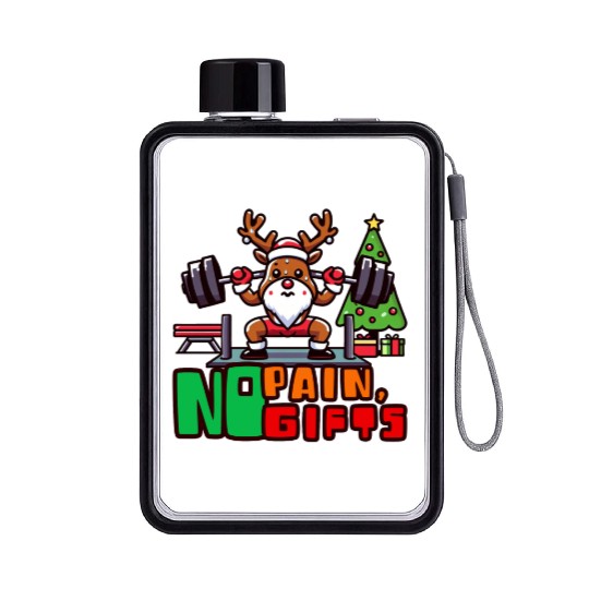 No pain no gifts funny reindeer Flat Water Bottles