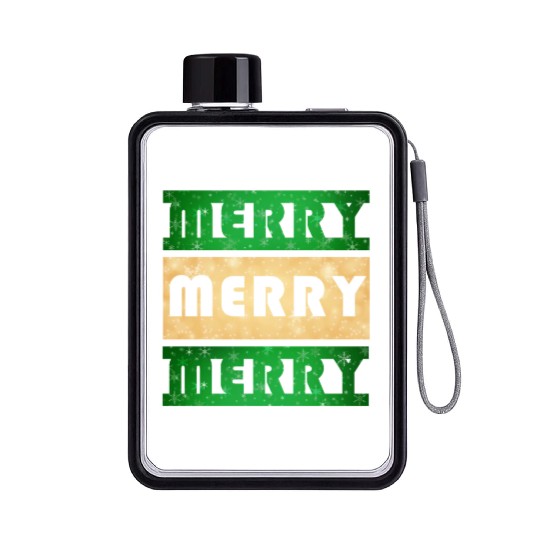 Merry Merry Merry Green and Gold Flat Water Bottles