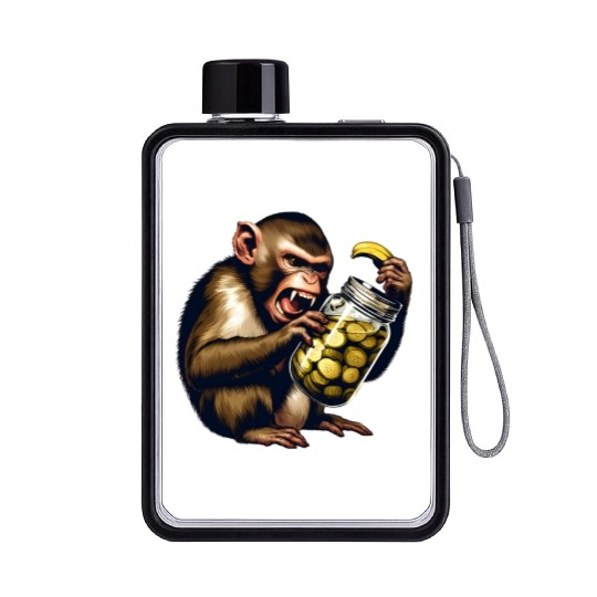 Angry monkey with cucumber jar Flat Water Bottles