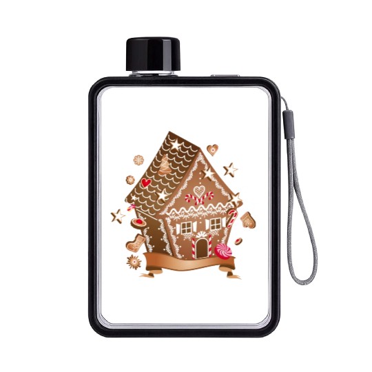 beautifully decorated gingerbread house for XMAS Flat Water Bottles
