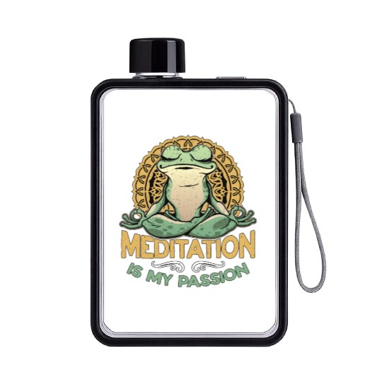 Meditation Is My Passion Yoga Exercise Frog Lover Flat Water Bottles
