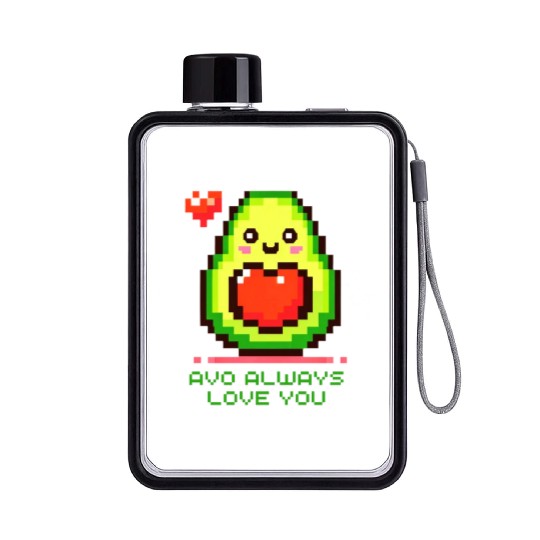 Avo Always Love You - Cheerful Pixel Avocado Flat Water Bottles