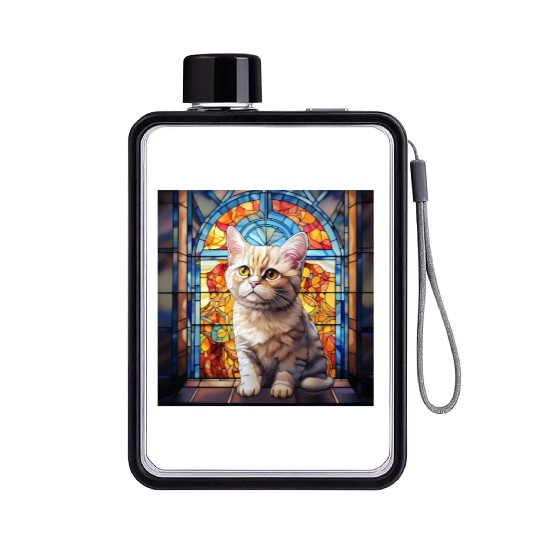 British Shorthair kitten in stained glass Flat Water Bottles
