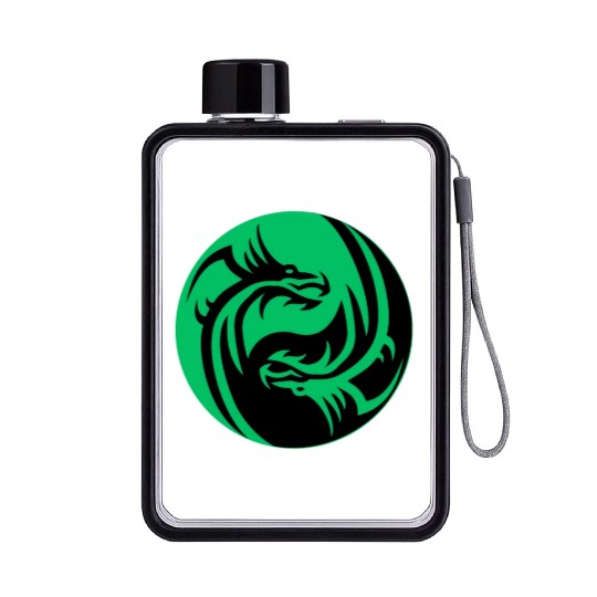 tow Dragonball in circle green and black Flat Water Bottles