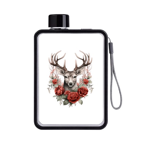 Gothic Deer Forest Animals Roses Flat Water Bottles