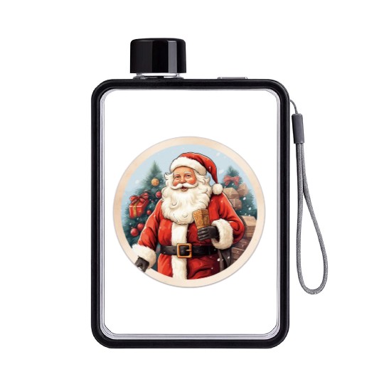 3D christmassticker circle Santa Claus Flat Water Bottles