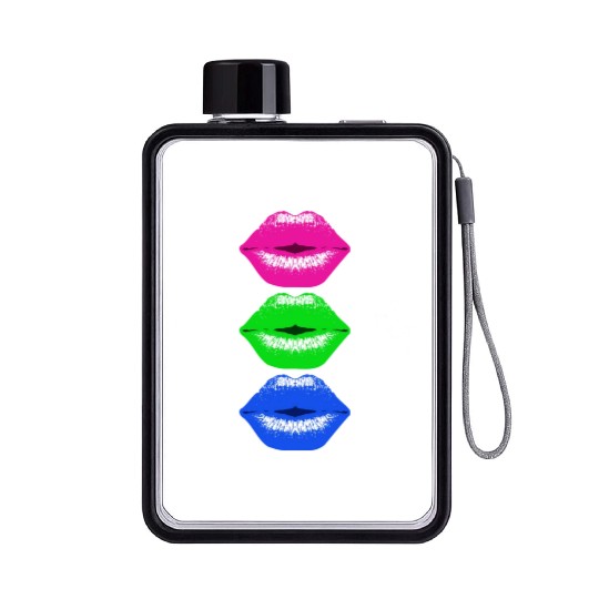 3 Kissing Lips Neon Colors Flat Water Bottles