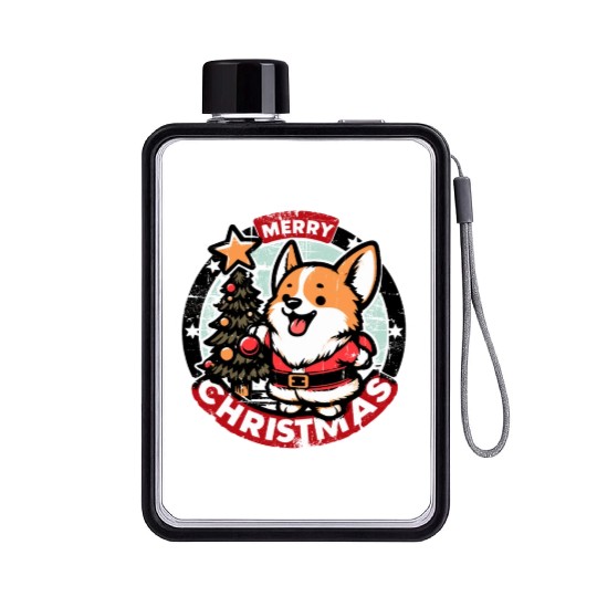Retro Christmas Corgi Gifts For Dog Lovers Flat Water Bottles