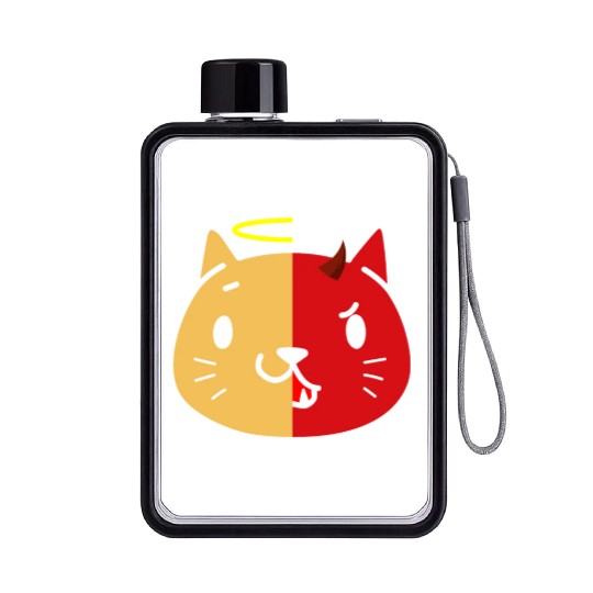 Two Face Cat Angel And Devil Flat Water Bottles