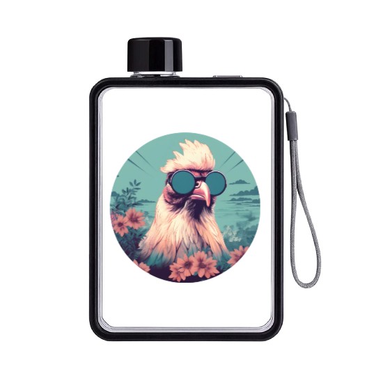 Chicken Lovers Retro 80s 90s Style Flat Water Bottles
