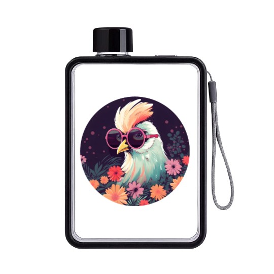 Vintage 80s 90s Style for Chicken Lovers Flat Water Bottles