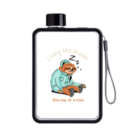 Living the dream one nap at a time, sleepy sloth Flat Water Bottles