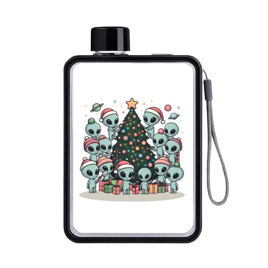 Aliens Christmas tree Flat Water Bottles