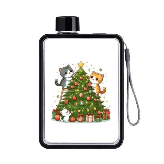 Kittens decorate a Christmas tree Flat Water Bottles
