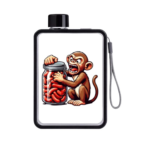 Frustrated monkey with sausage jar Flat Water Bottles