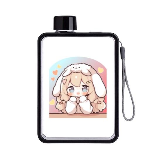 Kawaii Bunny Chibi Girl Sweet Decora Pastel Cute A Flat Water Bottles