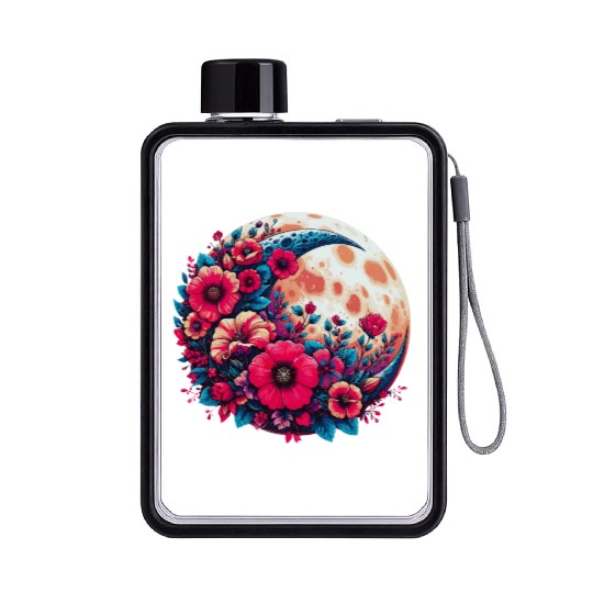 Floral Moon - Crescent Moon Wildflower Botanical Flat Water Bottles