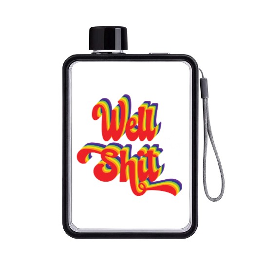 Rainbow Retro Stacked Well Shit Flat Water Bottles
