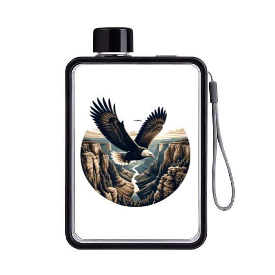 Eagle soars over canyon Flat Water Bottles