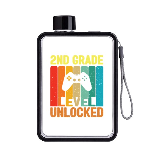 2nd Grade Level Unlocked Video Game Back to School Flat Water Bottles