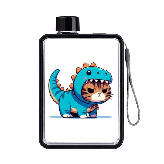 Grumpy Cat in Velociraptor Costume Flat Water Bottles