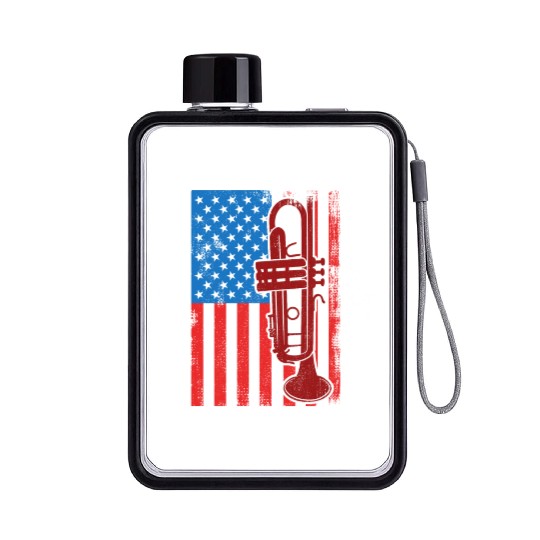US Patriotic Trumpet Player Flat Water Bottles