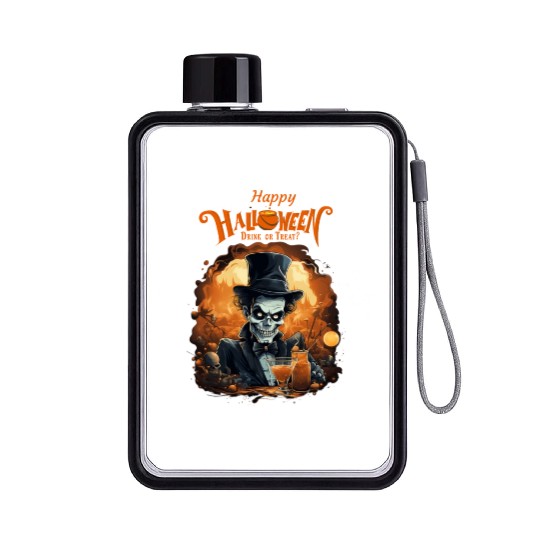 Drink Or Treat Funny Happy Halloween Monster Flat Water Bottles