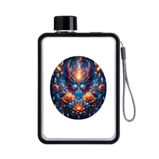 Phoenix Rebirth in Cosmic Bloom Flat Water Bottles