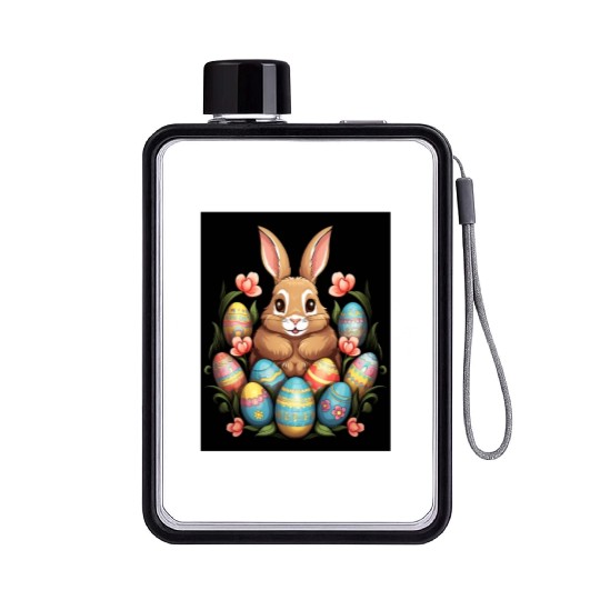 Easter Bunny Rabbit Colorful Eggs Easter Egg Hunt Flat Water Bottles