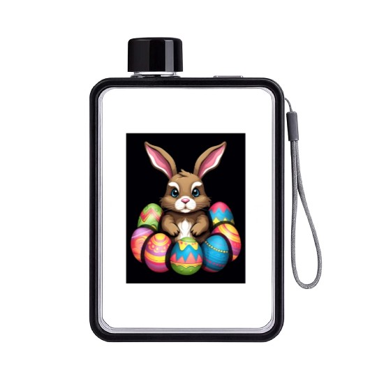 Easter Bunny Rabbit Colorful Eggs Easter Egg Hunt Flat Water Bottles