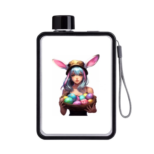 Easter Day Anime Girl Bunny Ear Easter Egg Hunt Flat Water Bottles
