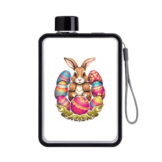 Easter Bunny Rabbit Colorful Eggs Easter Egg Hunt Flat Water Bottles