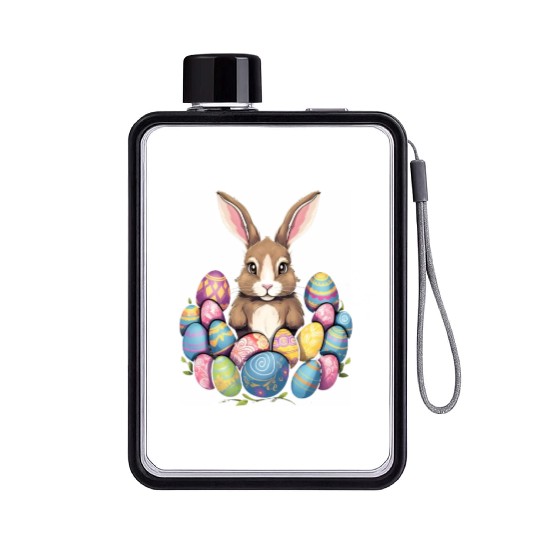 Easter Bunny Rabbit Colorful Eggs Easter Egg Hunt Flat Water Bottles