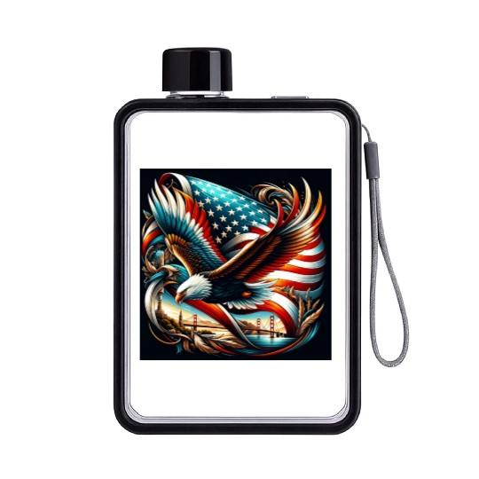 Majestic Eagle & American Flag Flat Water Bottles Embrace
