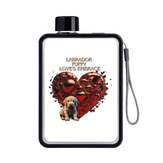Valentine's day: Labrador Puppy Love's Embrace Flat Water Bottles