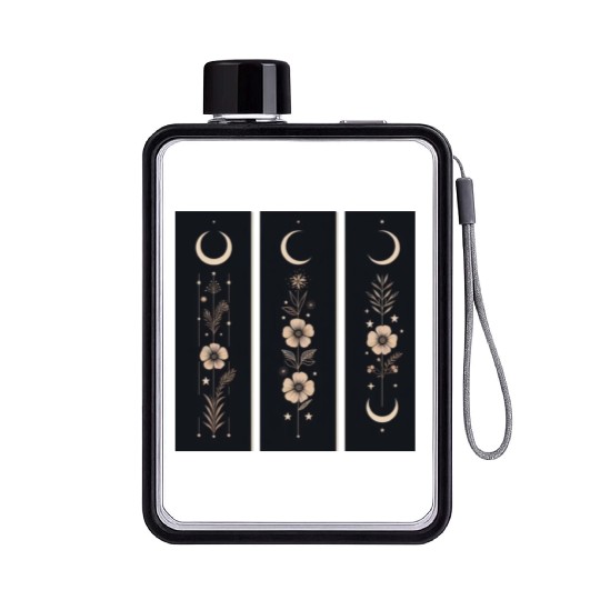 Moon phases with wild flowers and constellations Flat Water Bottles