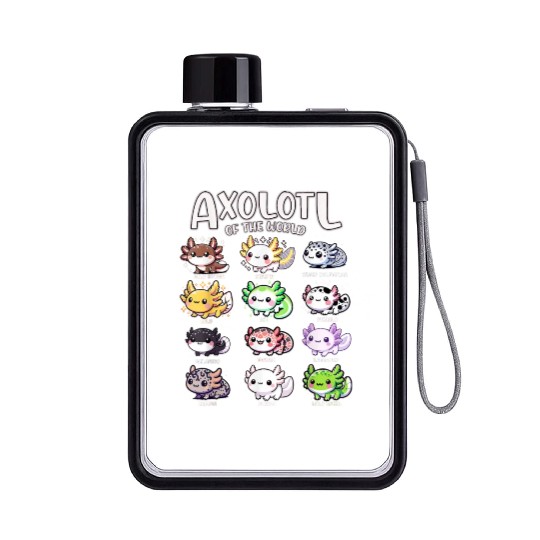 Axolotls Of The World Kawaii Types Of Axolotl Fish Flat Water Bottles