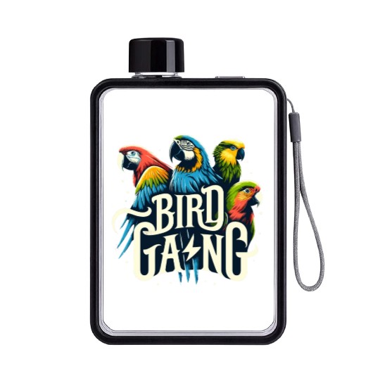 Bird Gang Parrot Funny Birder Flock Owner Macaw Flat Water Bottles