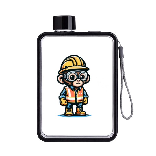 Cute Monkey Construction Worker Flat Water Bottles