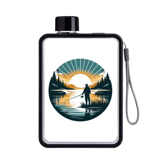 Serene Sunrise Fishing - Peaceful Morning Lake Flat Water Bottles